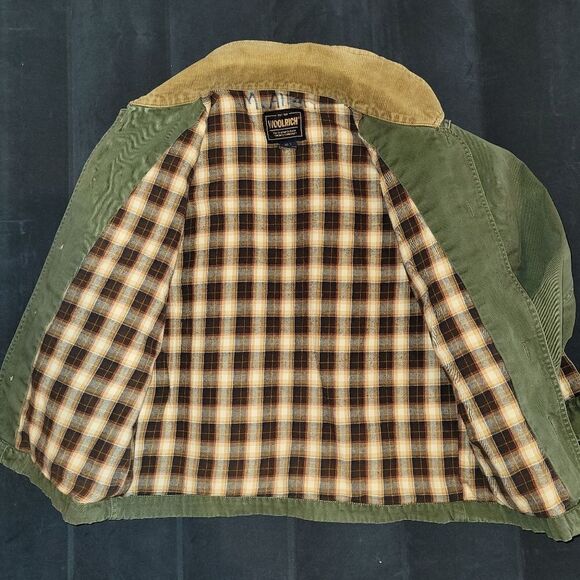 Woolrich Military Green Button-Front Flannel Jacket Cotton Lined with corduroy - Picture 11 of 13